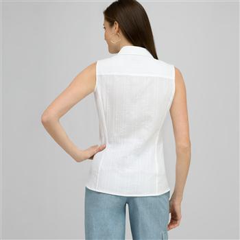 Sleeveless Button Down Blouse., White, large