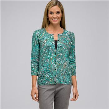 3/4 Sleeve Crew Neck Cardigan, Multi, large