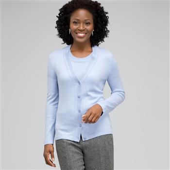 Rib Trim V-Neck Cardigan, , large