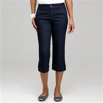 5 Pocket Cuffed Capri (Petite), Rinse Wash New, large