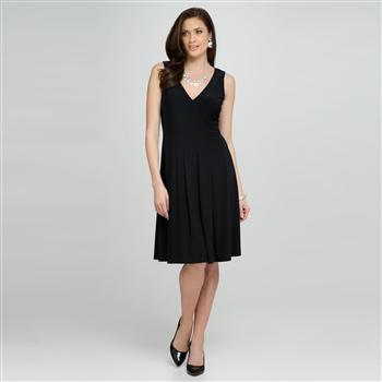 V-Neck Dress, Black, large