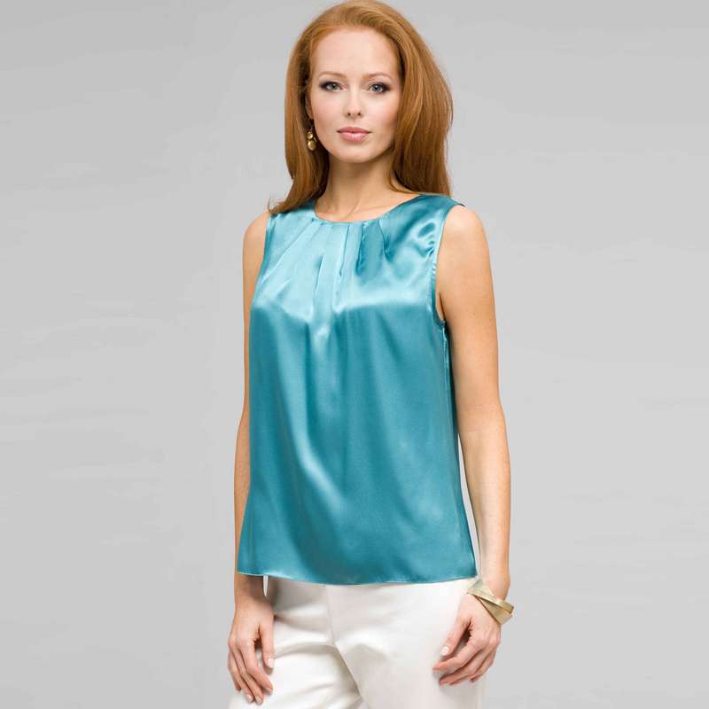 Sleeveless Pleated Front Blouse, Surf, large