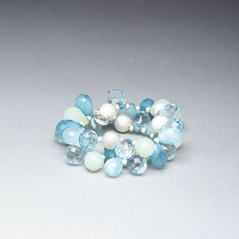 Green and Blue Stretch Bracelet, Silver, large