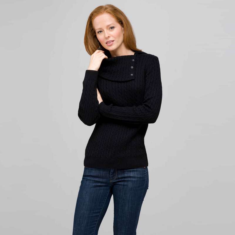 Long Sleeve Button Out Turtle Neck, Black, large