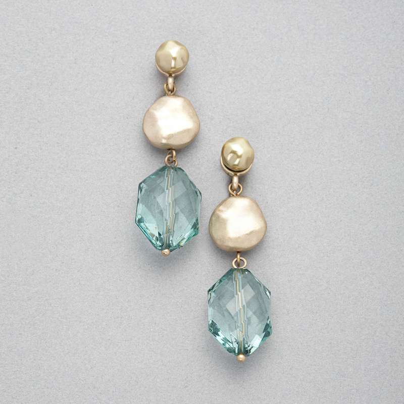 Green and Gold Clip On Earring, , large
