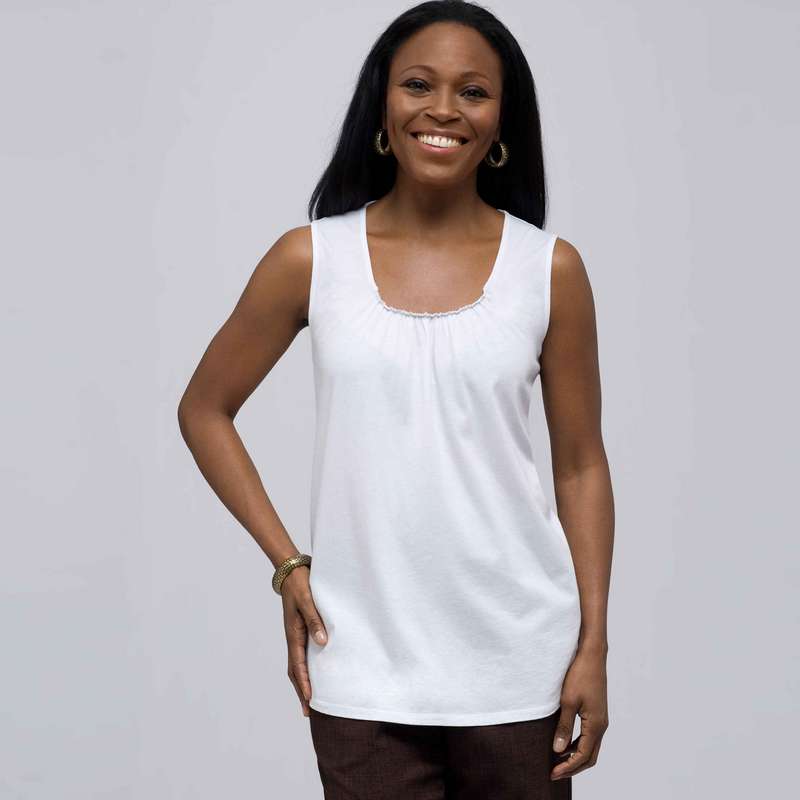 Shirred Front Tank., White, large