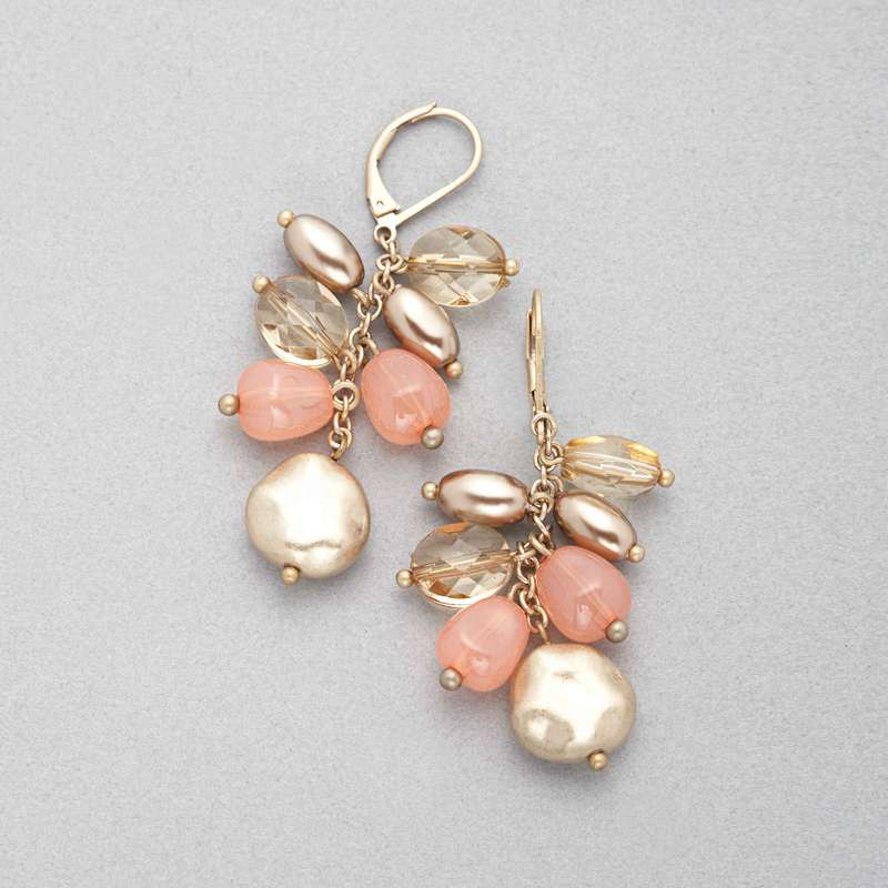 Pink and Gold Cluster Drop Earring, , large