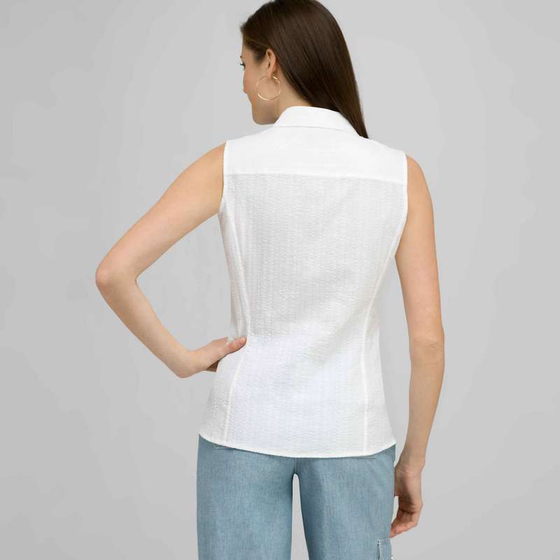 Sleeveless Button Down Blouse., White, large