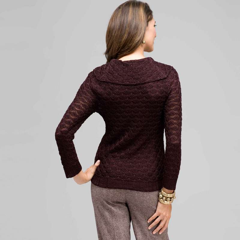 3/4 Sleeve Novelty Pointelle Cowl Neck, , large
